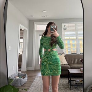 Patterned Long Sleeve Mini Dress